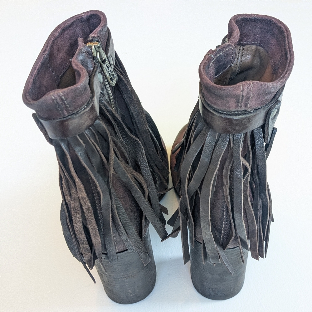 A.S.98 Burgundy Fringed Ankle Boots - Picture 3 of 12